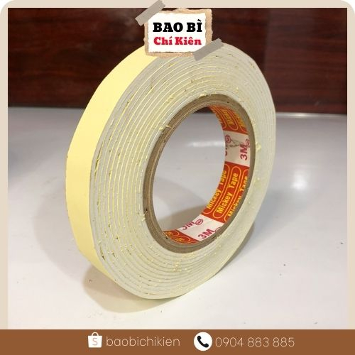Băng dính xốp 2 mặt màu vàng  - Băng keo xốp 2 mặt siêu dính -baobichikien