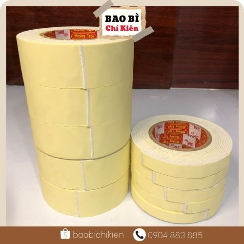 Băng dính xốp 2 mặt màu vàng  - Băng keo xốp 2 mặt siêu dính -baobichikien