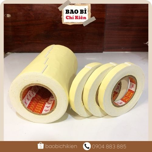 Băng dính xốp 2 mặt màu vàng  - Băng keo xốp 2 mặt siêu dính -baobichikien
