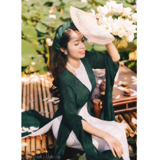 Khoác tơ tứ thân xanh rêu cao cấp