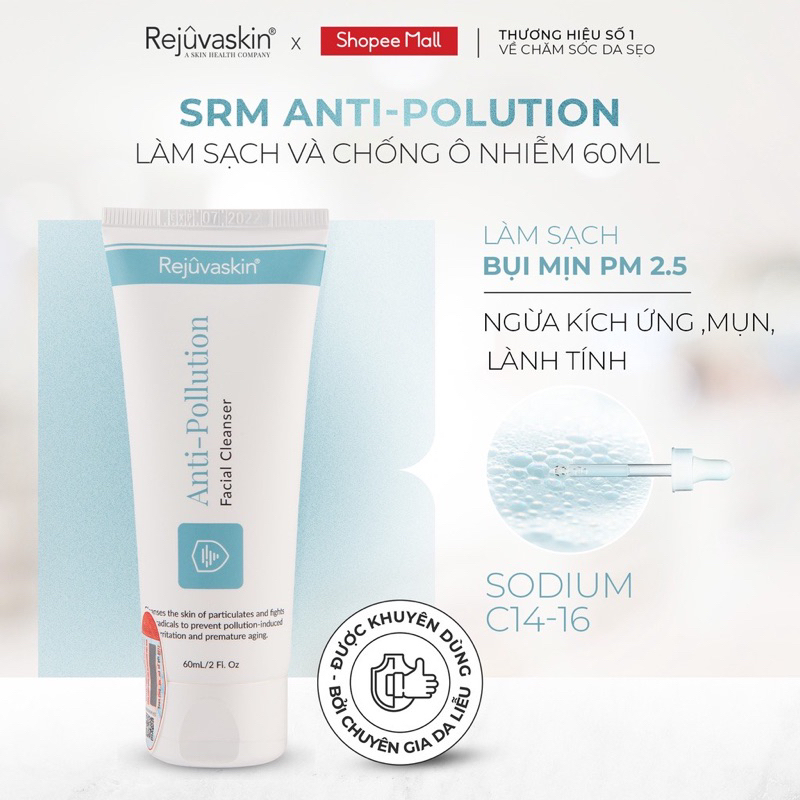 Sữa rửa mặt Rejuvaskin Anti-Pollution 10ml, 60ml