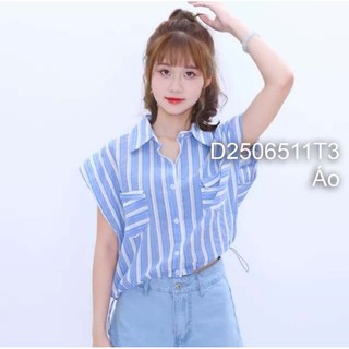 Áo sơ mi sọc croptop sát nách lai rút cá tính 2506 [Maysstore2020]