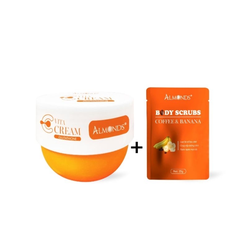 KEM DƯỠNG TRẮNG DA BODY VITAMIN C GLUTATHIONE ALMONDS ( tặng gói tẩy da chết chuối )