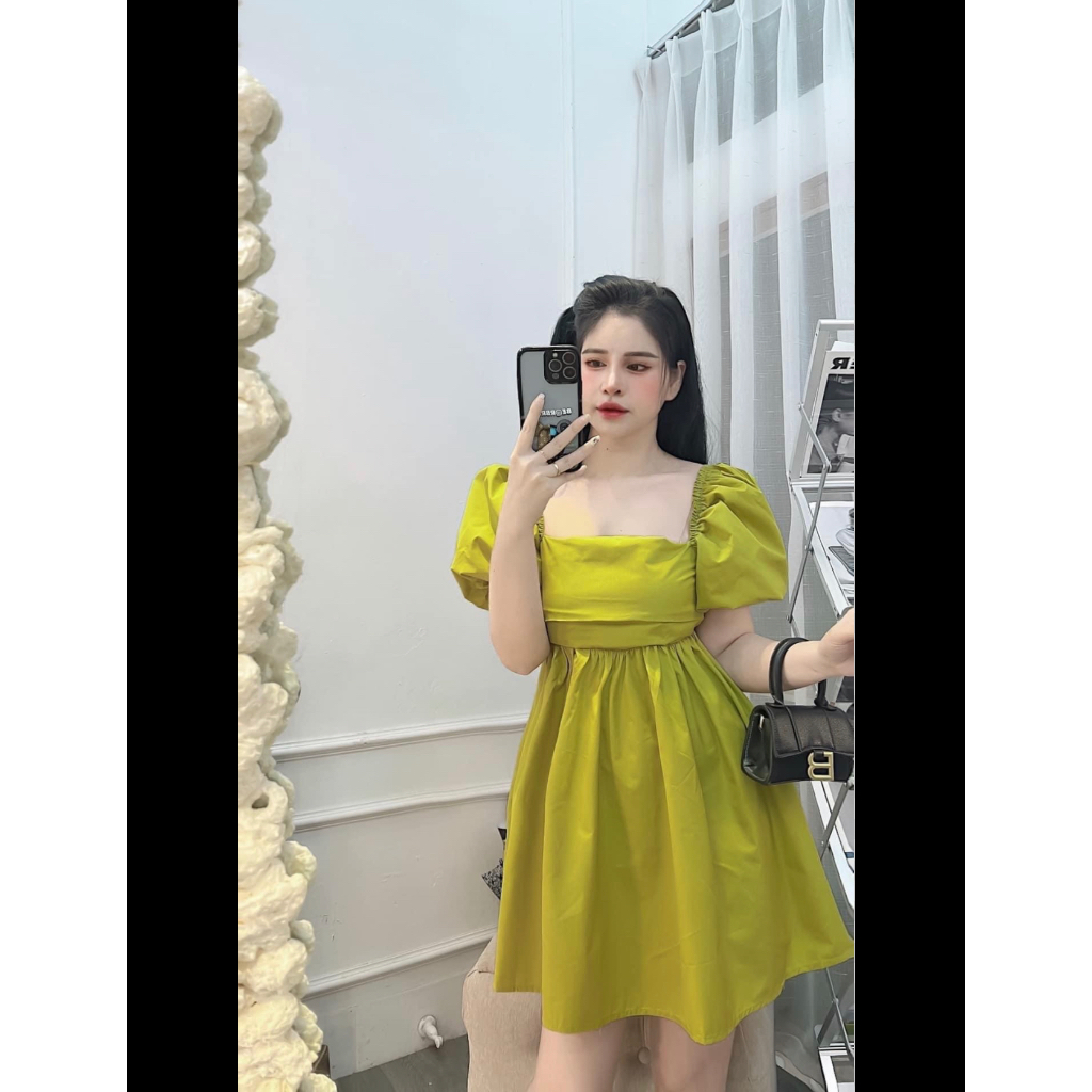 ￼Váy Babydoll Thô Nơ Sau Tay Phồng Siêu Xinh
