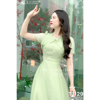 Đầm tiểu thư màu xanh non đính cườm siêu đẹp - 95319