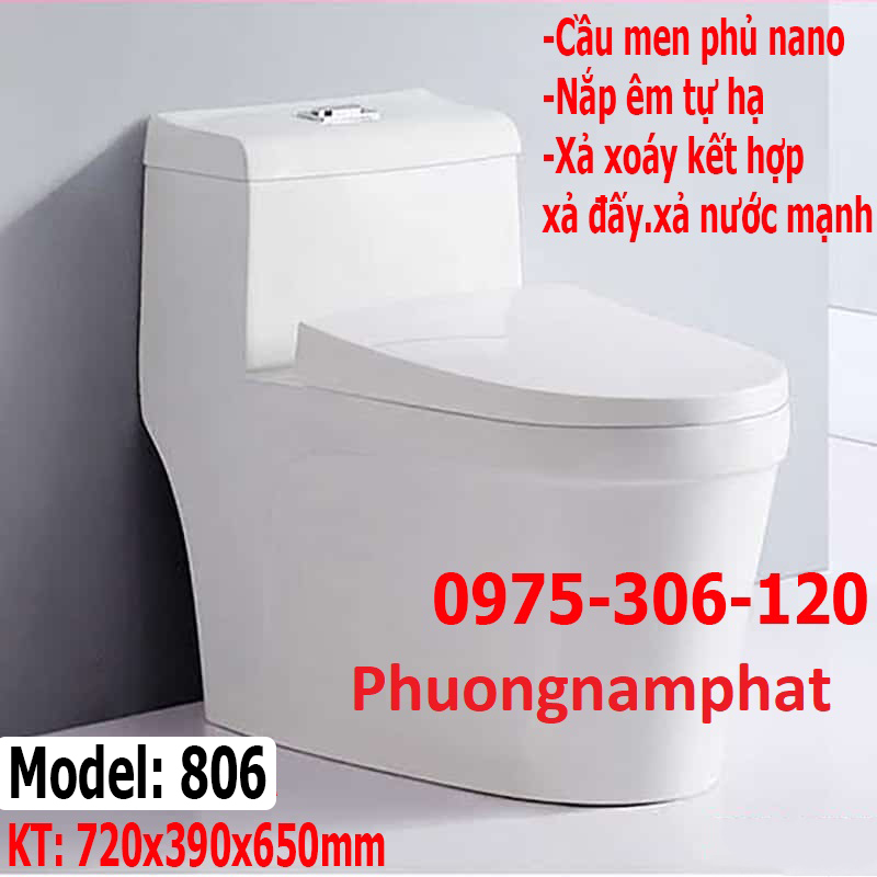 Bồn Cầu Liền khối 1 Khối 806 XẢ XOÁY 2 LỚP KẾT HỢP XẢ ĐẨY NƯỚC MẠNH MEN NANO CAO CẤP