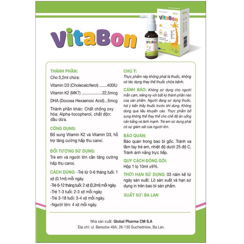 VitaBon D3K2 xịt có thêm DHA