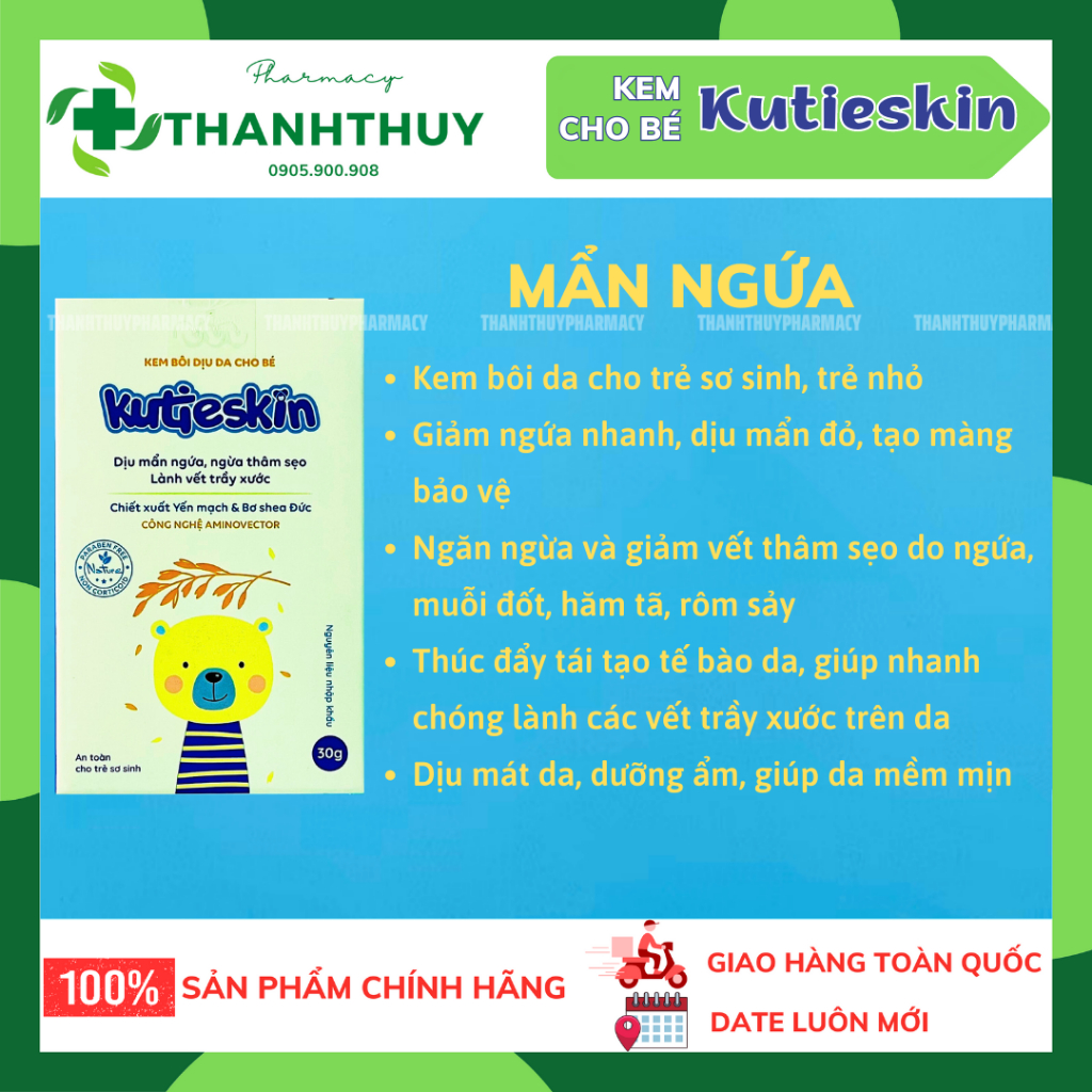 Kutieskin Kem Bôi Da Tự Nhiên Chăm Sóc Làn Da Bé, Dưỡng Ẩm Chàm Sữa, Lác Sữa , Mẩn Ngứa, Hăm Tuýp 30g