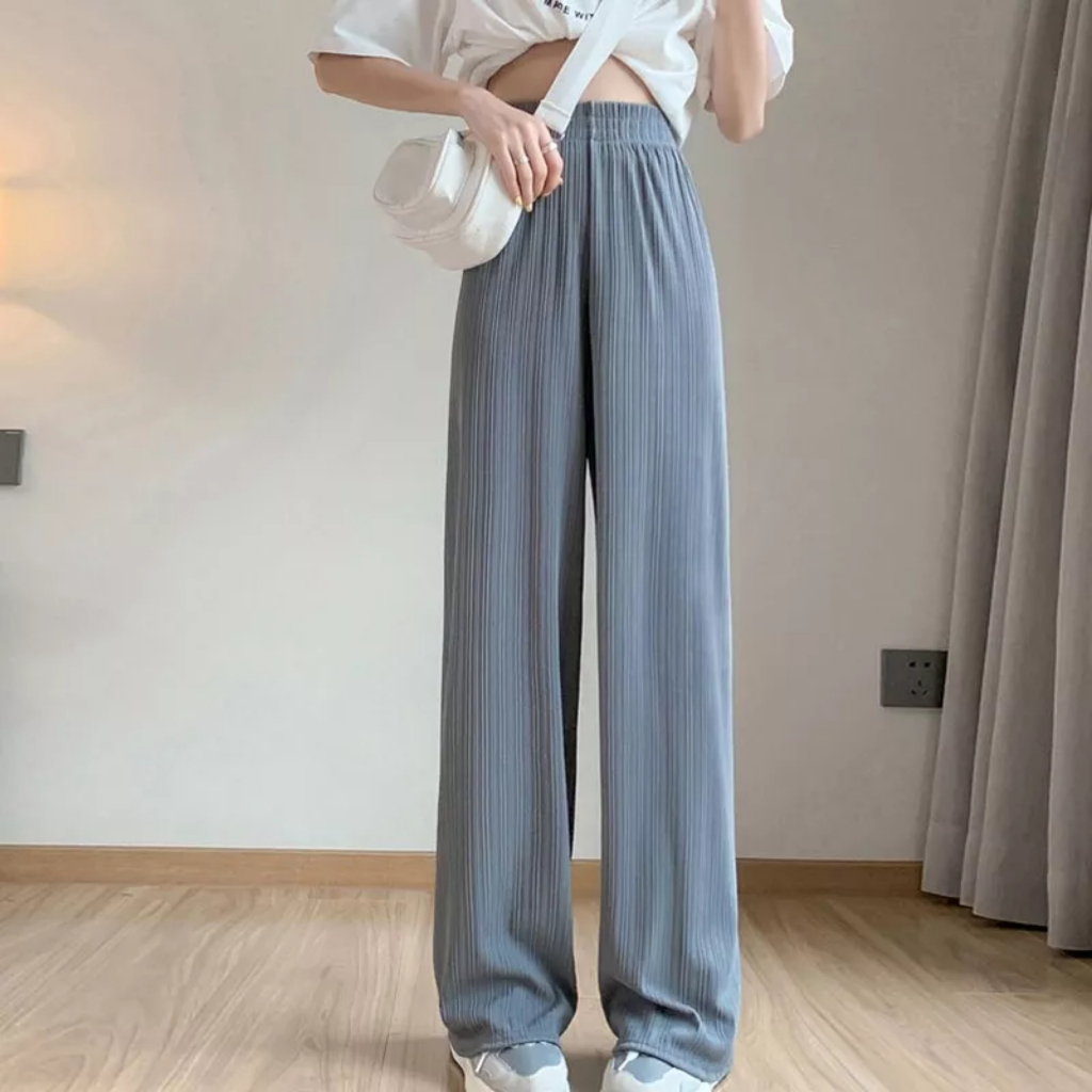 Quần Suông Nữ Ống Rộng Lưng Cao  Dáng Dài Thun Gân Tăm Thời Trang Giá Rẻ 06