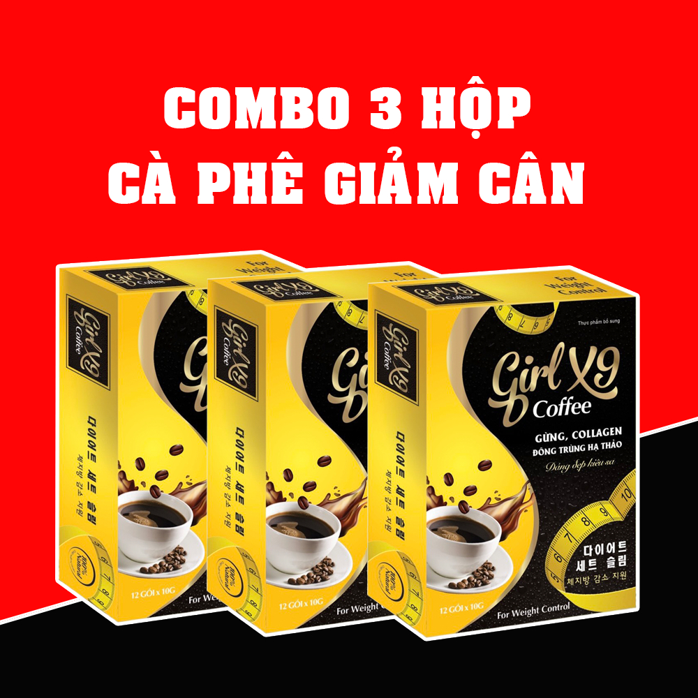 Combo 3 hộp Cà Phê Girl X9, Cà Phê Giảm Cân, Collagen Đẹp Da, Giữ Dáng Hộp 12 Gói