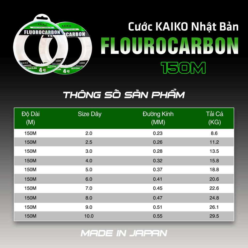 Cước trục Kaiko Flurocarbon 150m