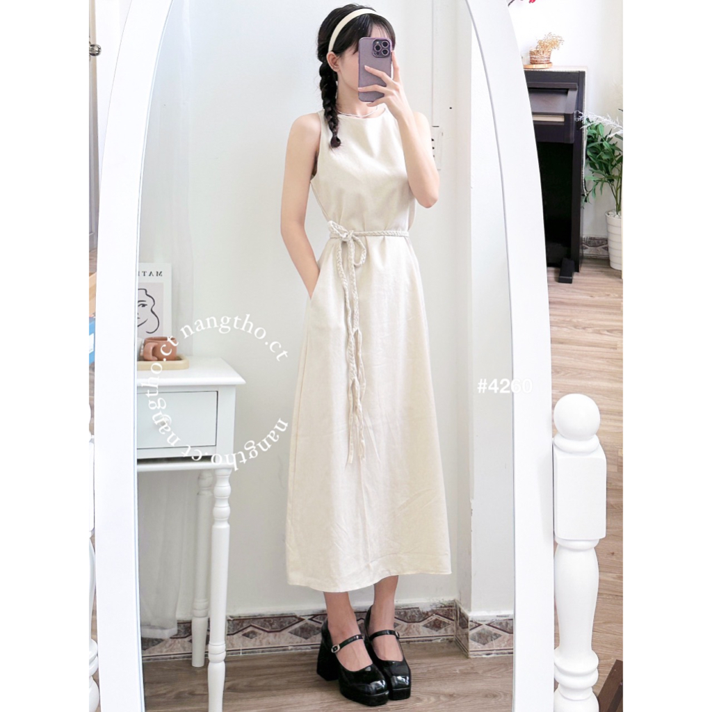Đầm váy linen dây tết be (HÌNH THẬT ĐỘC QUYỀN nangtho.ct) 4260