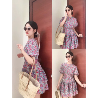Đầm Hoa Nhí Ngắn Tay Dáng Xòe Thắt Eo con đỏng đảnh VD081