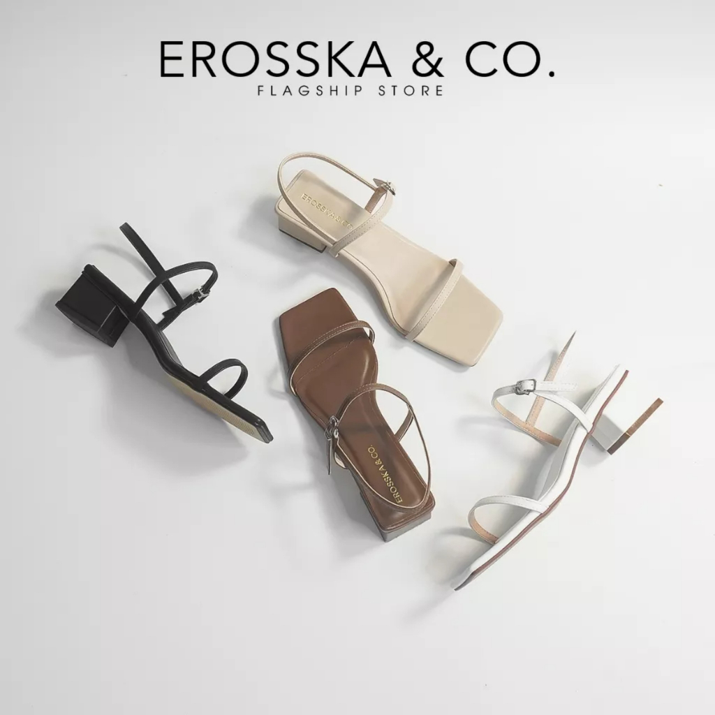 Erosska - Giày sandal Erosska 2022 cao gót phối dây kiểu dáng Hàn Quốc cao 4cm màu nude _ EM079