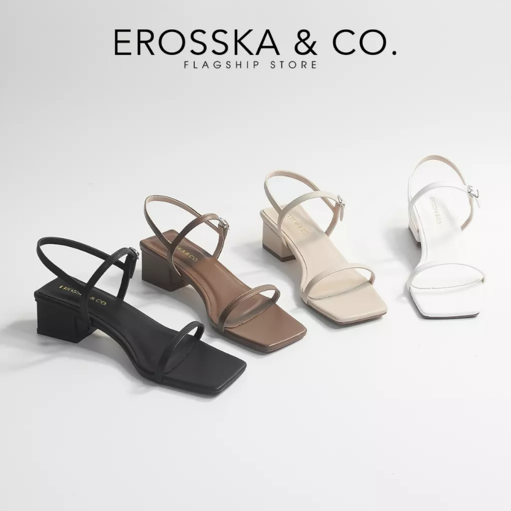 Erosska - Giày sandal Erosska 2022 cao gót phối dây kiểu dáng Hàn Quốc cao 4cm màu nude _ EM079