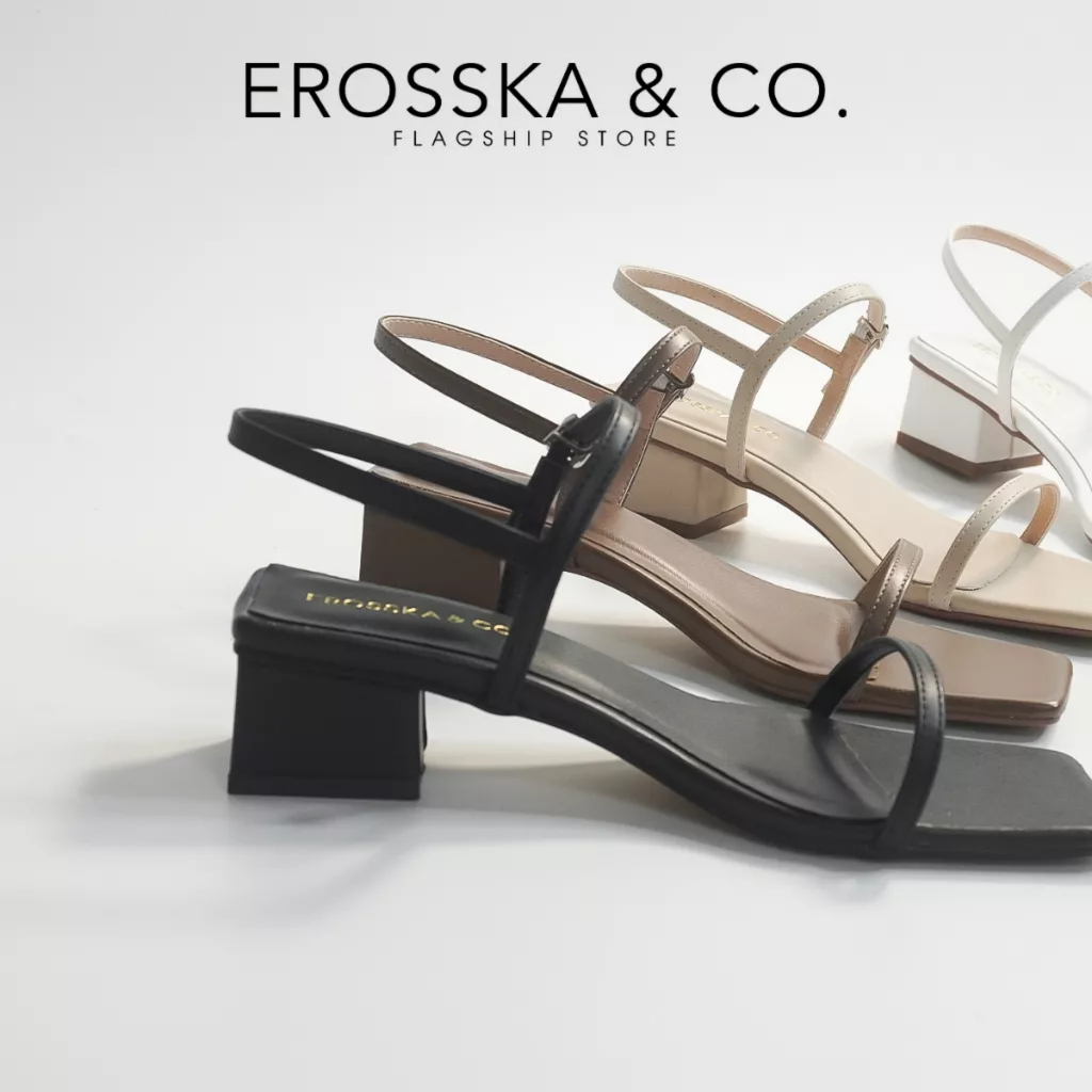Erosska - Giày sandal Erosska 2022 cao gót phối dây kiểu dáng Hàn Quốc cao 4cm màu nude _ EM079
