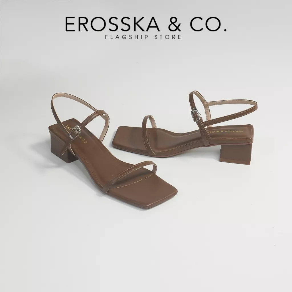 Erosska - Giày sandal Erosska 2022 cao gót phối dây kiểu dáng Hàn Quốc cao 4cm màu nude _ EM079