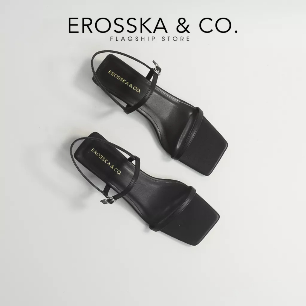 Erosska - Giày sandal Erosska 2022 cao gót phối dây kiểu dáng Hàn Quốc cao 4cm màu nude _ EM079