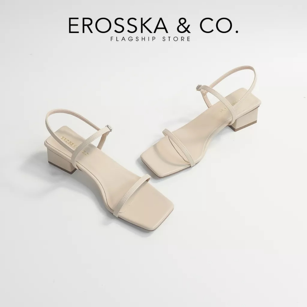 Erosska - Giày sandal Erosska 2022 cao gót phối dây kiểu dáng Hàn Quốc cao 4cm màu nude _ EM079