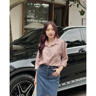Áo sơ mi nữ from vừa tay dài chất đũi gân đẹp dày dặn