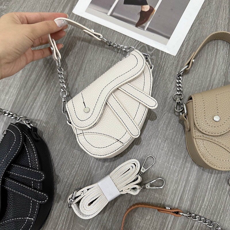 Túi xách nữ mini Saddle Bag có dây đeo chéo dáng yên ngựa mẫu mới size 14cm