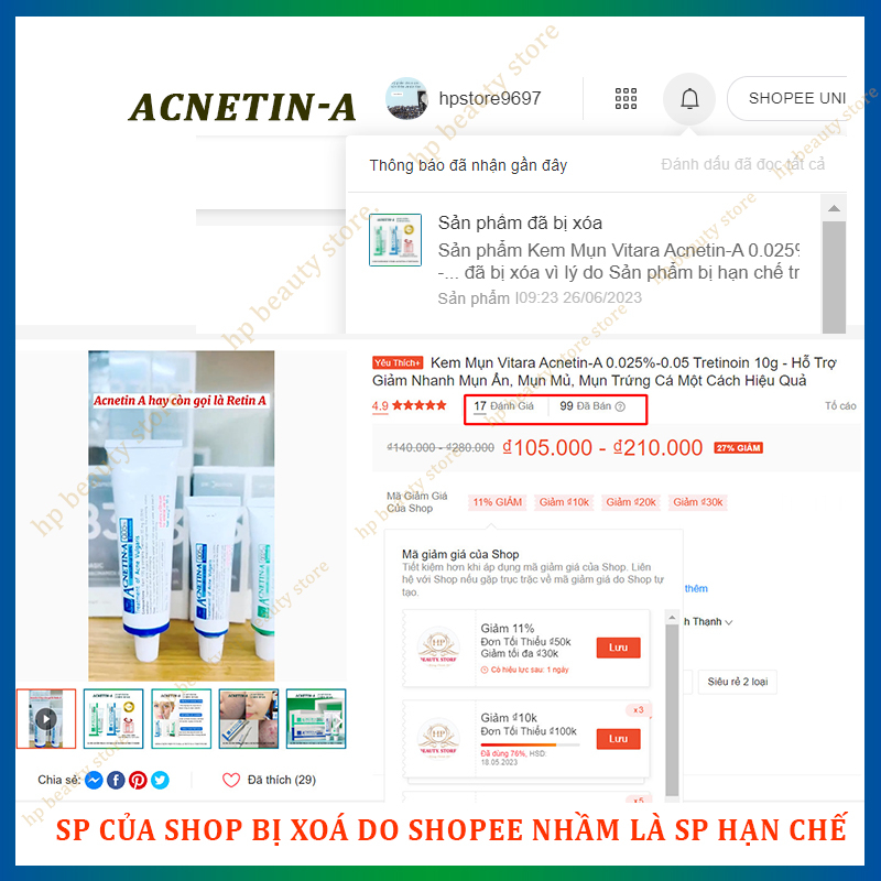 Kem Mụn Vitara Acnetin-A 0.025%-0.05 Tretinoin 10g - Hỗ Trợ Giảm Nhanh Mụn Ẩn, Mụn Mủ, Mụn Trứng Cá Một Cách Hiệu Quả