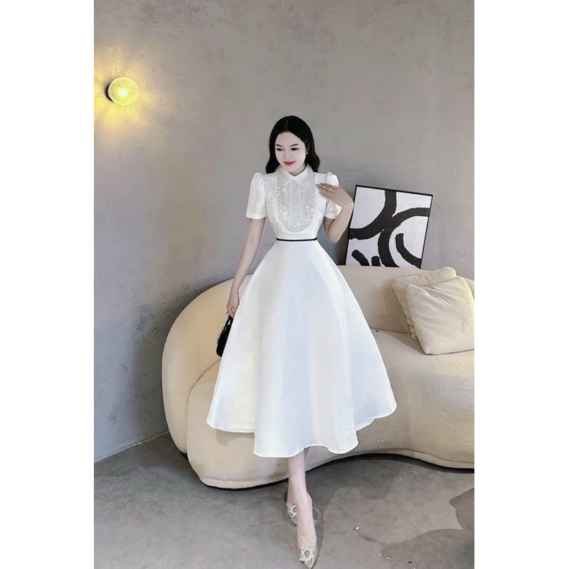 Đầm xoè midi TRIPBLE T DRESS phối ren cổ cườm siêu xinh - bigsize M/L/XL/XXL