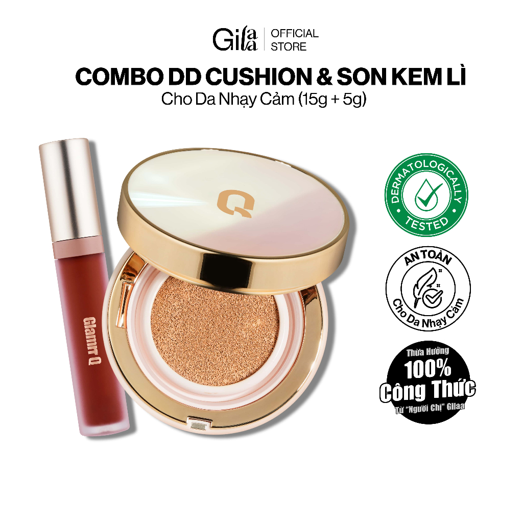 Combo Phấn nước Glamrr Q Long Wear DD Cushion & Son Lip Cream