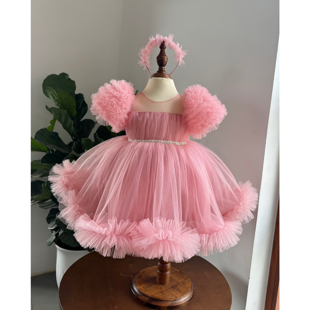 Váy công chúa cộc tay bồng lưới chân bèo xinh yêu cho bé gái