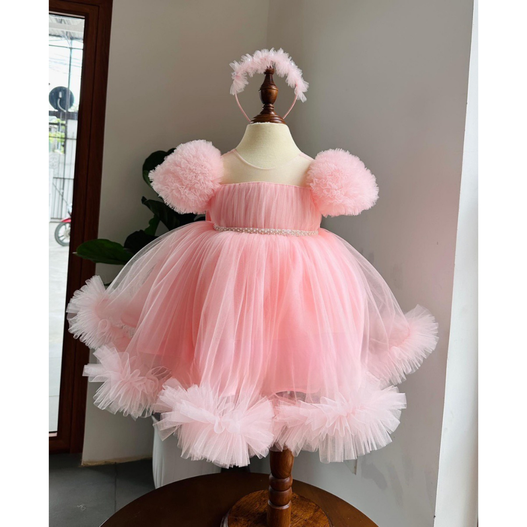 Váy công chúa cộc tay bồng lưới chân bèo xinh yêu cho bé gái