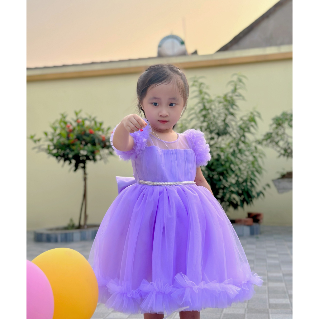 Váy công chúa cộc tay bồng lưới chân bèo xinh yêu cho bé gái