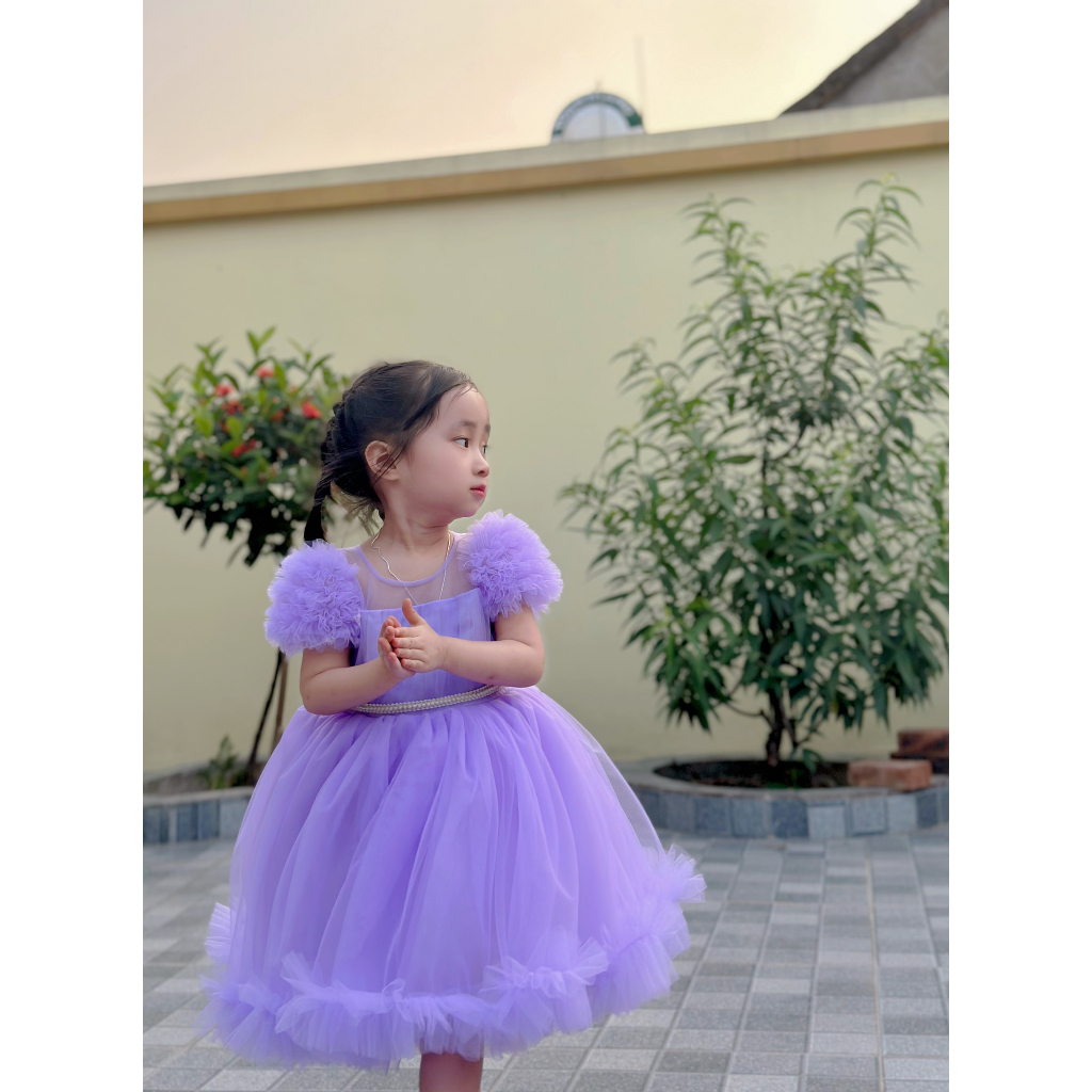 Váy công chúa cộc tay bồng lưới chân bèo xinh yêu cho bé gái