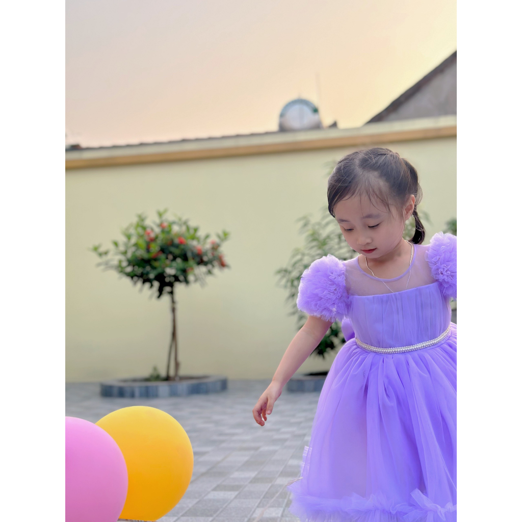 Váy công chúa cộc tay bồng lưới chân bèo xinh yêu cho bé gái