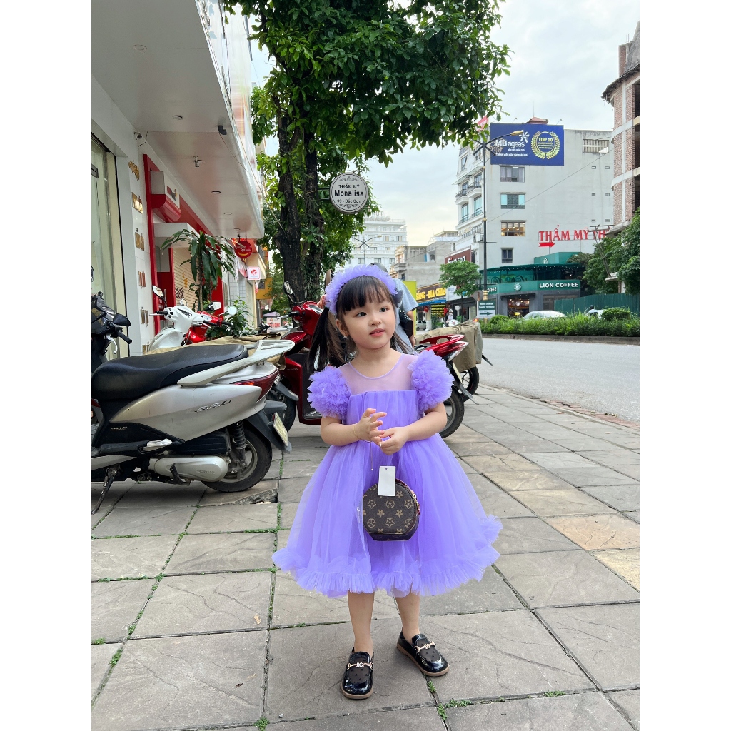 Váy công chúa cộc tay bồng lưới chân bèo xinh yêu cho bé gái