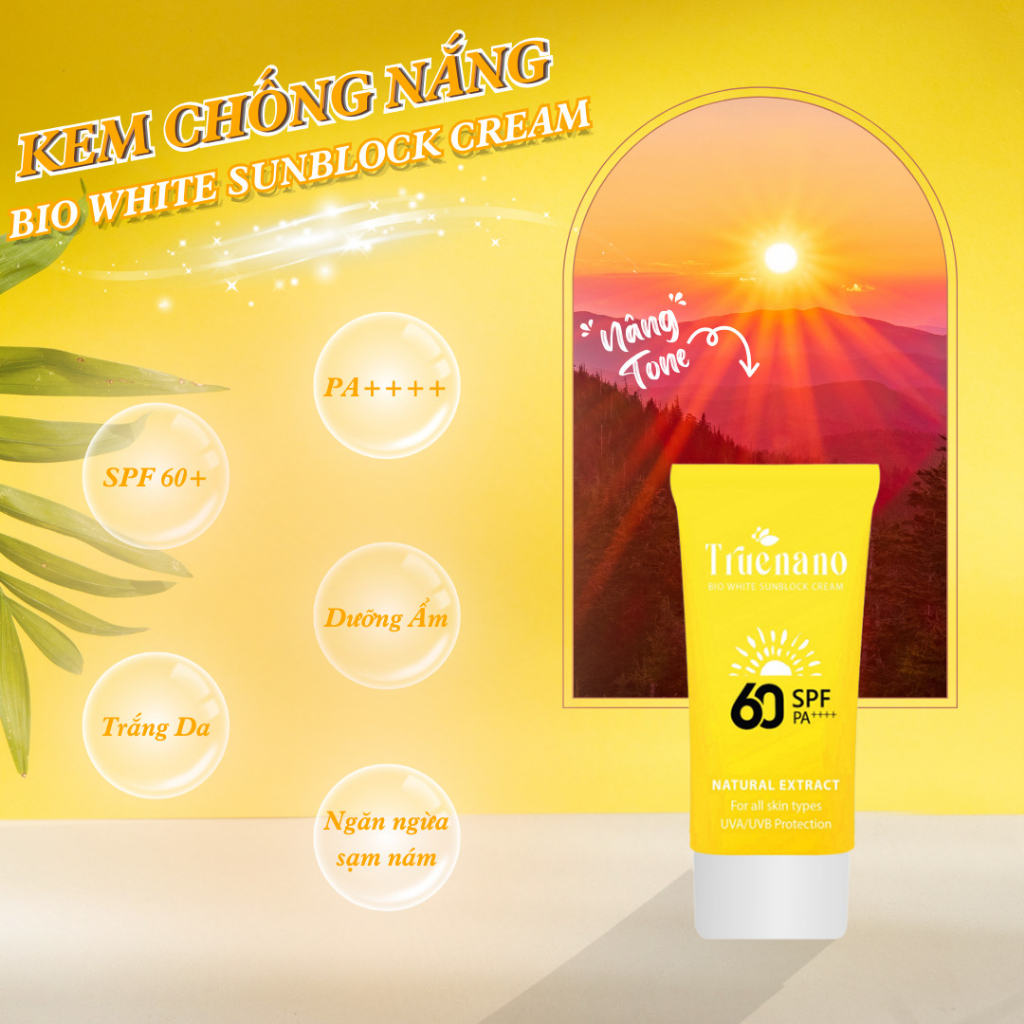 KEM CHỐNG NẮNG TRẮNG DA - TRUENANO BIO WHITE SUNBLOCK CREAM  tuýp 50ml