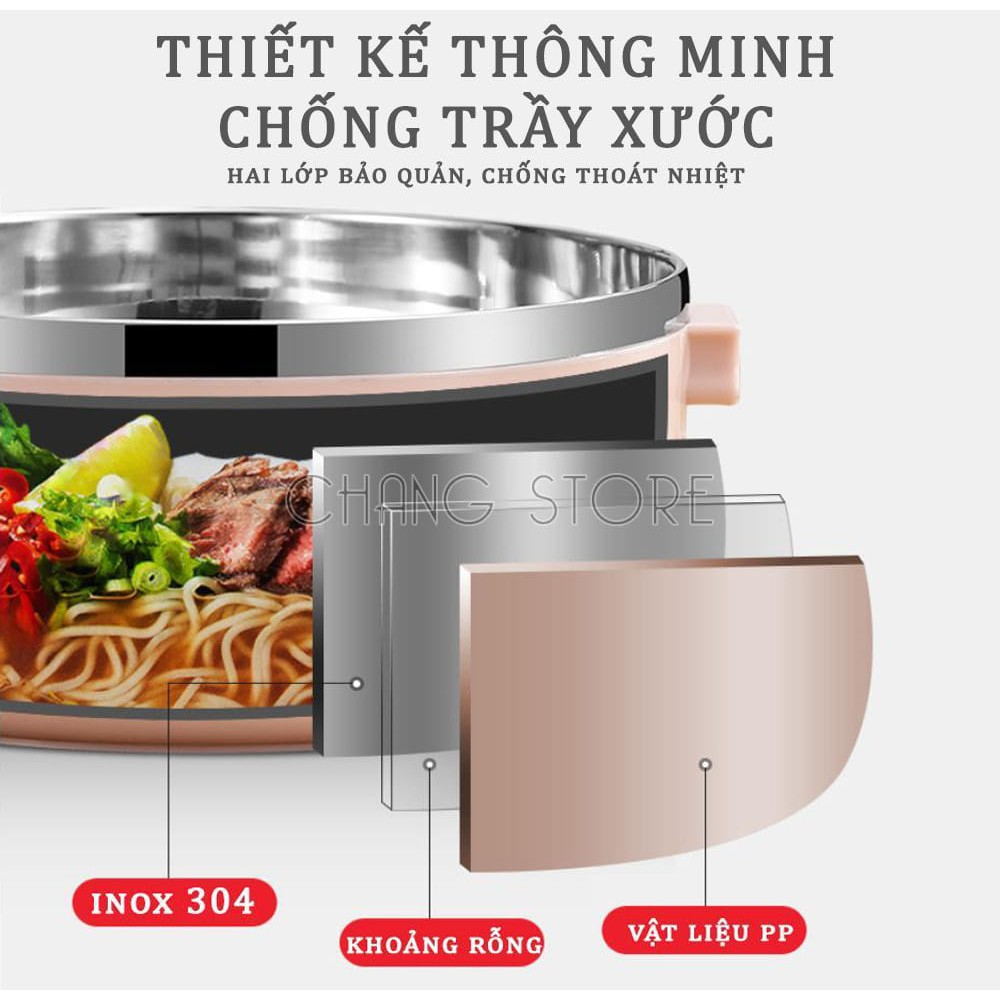 Hộp Cơm Văn Phòng Giữ Nhiệt 4 Tầng, Cặp Lồng Đựng Cơm Bằng Lúa Mạch Lõi Inox Cao Cấp Tiện Dụng