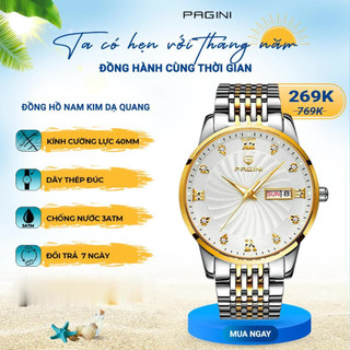 Đồng Hồ Nam PAGINI PA5588 Dây Thép Không Gỉ Cao Cấp Mặt Đính Đá -Kim Dạ Quang- Hiển Thị Ngày Tháng - Bảo Hành 12 Tháng