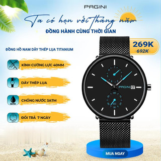 Đồng Hồ Nam PAGINI PA9966 Dây Titanium Cao Cấp - Đồng Hồ Kim-Kim Dạ Quang Có Lịch Ngày - Chống Nước - BH Hãng 12 Tháng