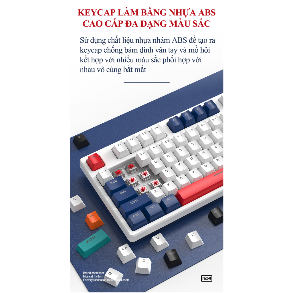 Bàn phím cơ CÓ DÂY K87 sử dụng RED SWITCH trang bị đèn led RGB và có hotswap có thể thay switch dễ dàng chuyên game