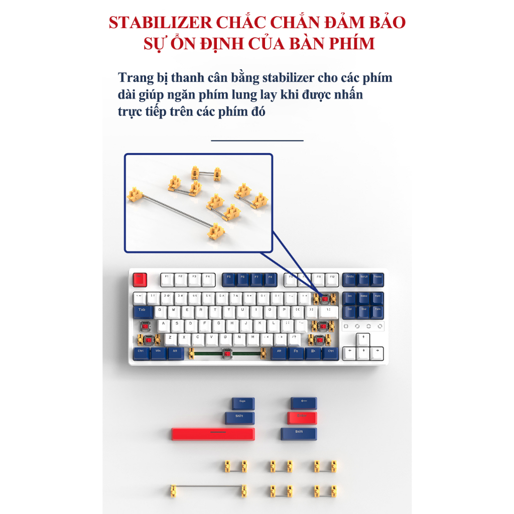 Bàn phím cơ CÓ DÂY K87 sử dụng RED SWITCH trang bị đèn led RGB và có hotswap có thể thay switch dễ dàng chuyên game