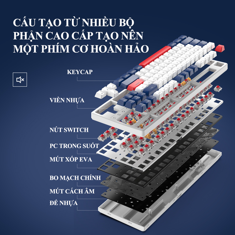 Bàn phím cơ CÓ DÂY K87 sử dụng RED SWITCH trang bị đèn led RGB và có hotswap có thể thay switch dễ dàng chuyên game
