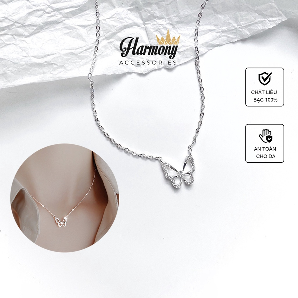 Dây chuyền bạc nữ mặt hồ điệp cánh bướm mỏng 3 màu bạc, vàng và xi kim đính đá | HARMONY ACCESSORIES VC63