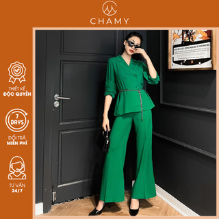 Set áo + quần Yuri kiểu dáng công sở thiết kế cổ vest thanh lịch, chất vải chéo Hàn cao cấp CHAMY