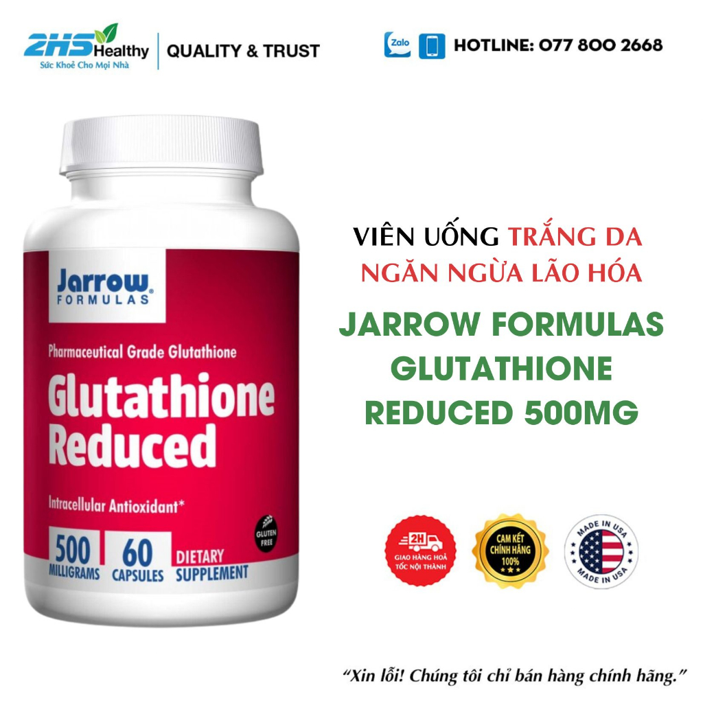 Viên Uống Trắng Da Ngừa Lão Hóa Jarrow Formulas Glutathione Reduced 500mg Của Mỹ