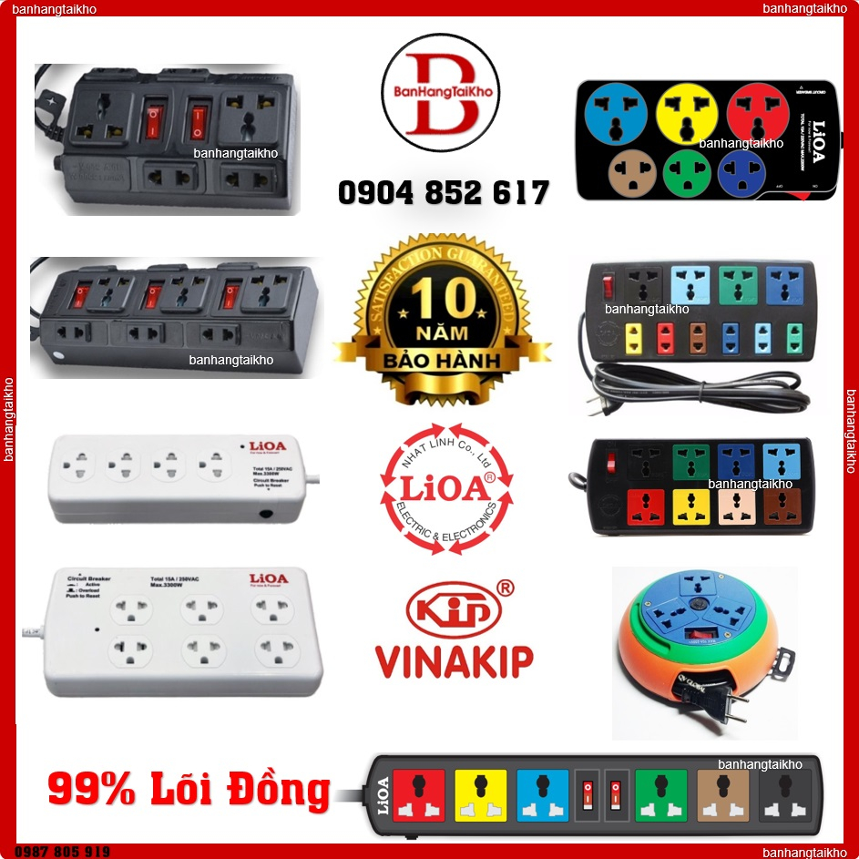 Ổ cắm điện LIOA, Rạng Đông, VINAKIP 4 lỗ 6 lỗ 8 lỗ 10 lỗ cổng USB, có công tắc, ~2000W - 3300W ~8000W, dây dài 3m/5m