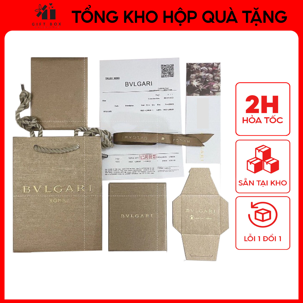 Bộ Túi Hộp Bvlgari đựng nhẫn, dây chuyền Fullbox đầy đủ hộp, túi xách, túi vải - Giao hàng nhanh