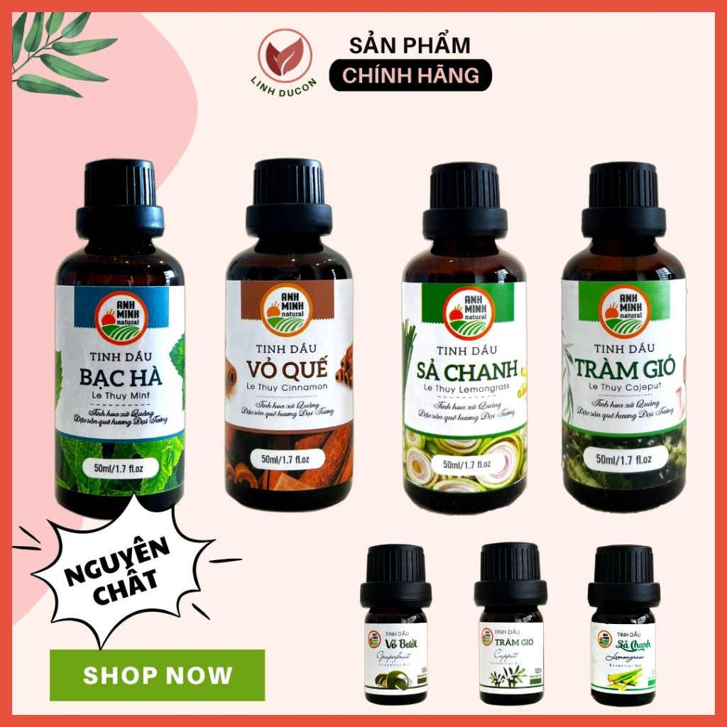 Tinh dầu Thiên Nhiên Nguyên Chất có Kiểm Định| Tinh Dầu chanh sả, bưởi, bạc hà, quế HTX Ánh Minh | Linhducon | 34