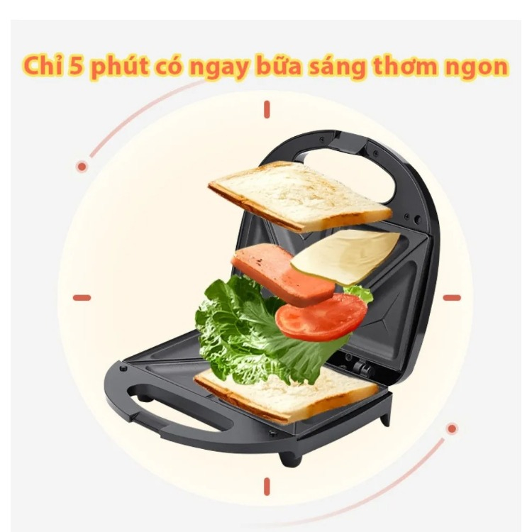 Máy nướng bánh mì Seka SK-550 công suất 750W, máy kẹp bánh mì sandwich, làm đồ ăn sáng nướng nhanh chín đều, chống dính