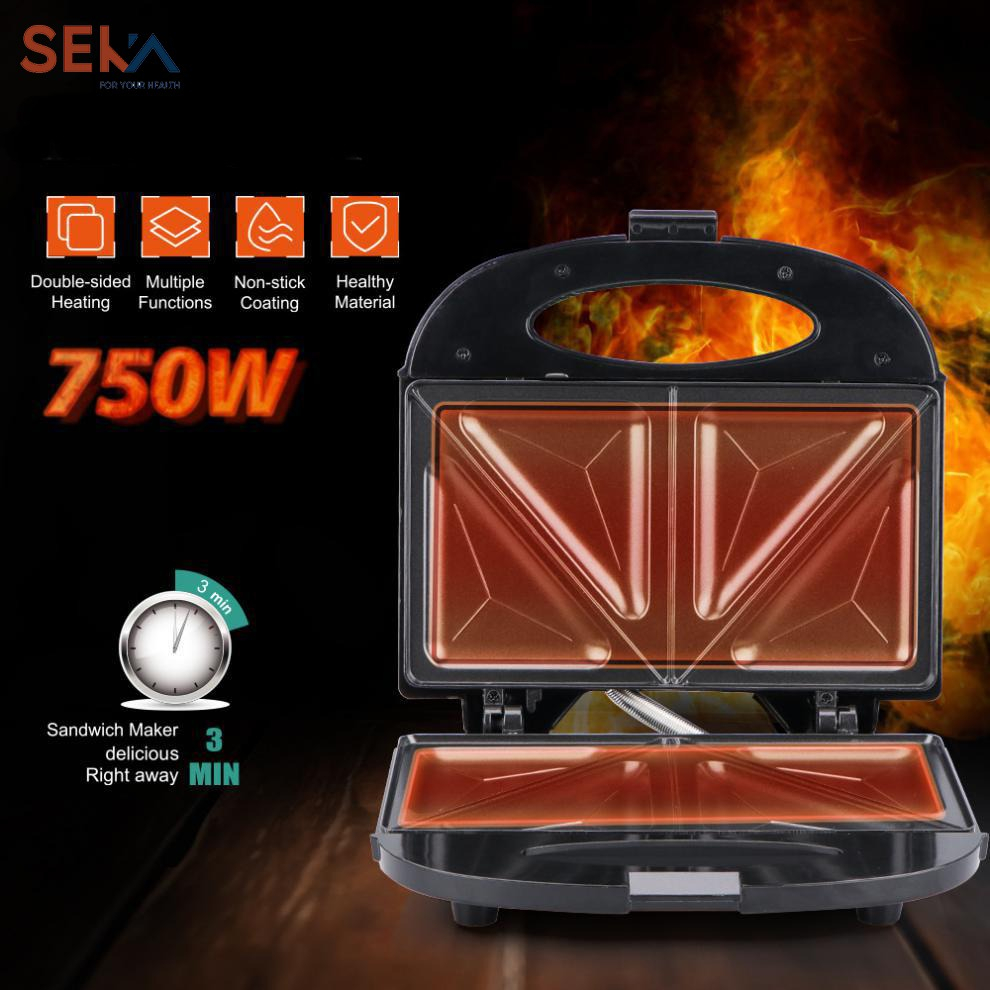 Máy nướng bánh mì Seka SK-550 công suất 750W, máy kẹp bánh mì sandwich, làm đồ ăn sáng nướng nhanh chín đều, chống dính