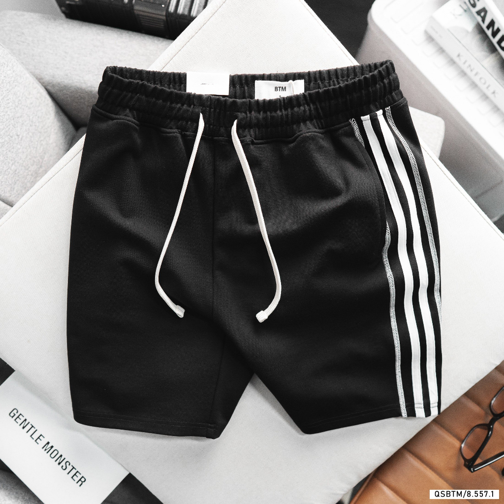 Quần short nỉ kẻ sọc BTM Studios chất cotton umi co giãn - Mã 8.557.1
